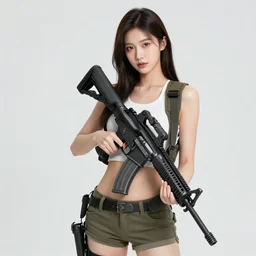 hyperrealistic photo of a hot girl holding an ar - 1 5, 8 k
