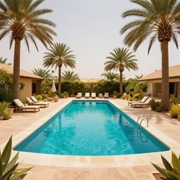 a pool in a lush desert, greg rutkowski, zabrocki, karlkka, jayison devadas, trending on artstation, 8 k, ultra wide angle, zenith view, pincushion lens effect