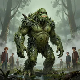 swamp monster, extremely detailed, sharp focus, wide view, full body shot, smooth, digital illustration, by james jean, by rossdraws, frank franzzeta, mcbess, sakimichan, brosmin, danton fadeev, steve simpson, alfred hitchcock mood, wes craven vibes