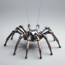 mechanical spider robot with eight legs and strings, insane details, sharp focus, octane render