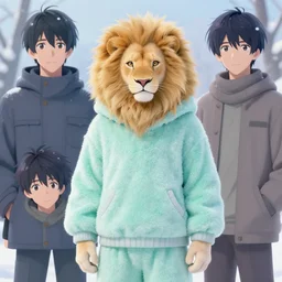 aesthetic portrait commission of a albino male furry anthro lion wearing a cute mint colored cozy soft pastel winter outfit, winter atmosphere character design by charlie bowater, ross tran, artgerm, and makoto shinkai