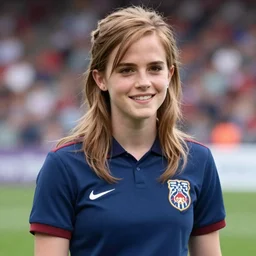 a portrait of emma watson as a lokomotiv football player, hyper realistic, highly detailed