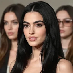 ! dream a girl with long black hair and thick eyebrows, her face is a mix between aubrey plaza, ( ( ( lucy hale ) ) ), karen fukuhara, sarah hyland, anne hathaway and christina ricci