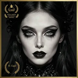 portrait of a beautiful woman, gothic, cat eyes, high detail, illustration by h. r. giger