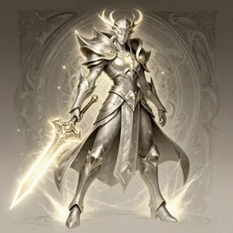 a character concept art by illustrator at riot games, by artgerm, greg rutkowski and alphonse mucha. arcane!! dynamic pose, full body!! clear portrait of a league of legends hero!! fantasy weapon!! light effect. hyper detailed. glowing lights!! lineart. intricate, elegant, digital painting, artstation, smooth, sharp focus
