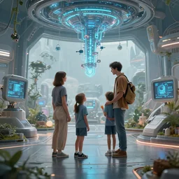 a young family scene from a future world where nanotechnology is ubiquitous