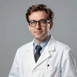 1 9 5 0 s vintage male scientist with glasses and short hair, glitch art, chromatic aberration