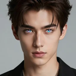 photo realistic render of the most handsome young man in the world, he is seductive in his appearance and has kaleidoscope eyes