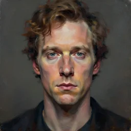 painterly portrait, william fichtner, impasto, fantasy, chuck close:7, carl spitzweg:7, cinematic light, full face, symmetrical face