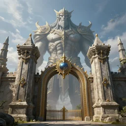 the gate to the eternal kingdom of giants, fantasy, digital art, hd, detailed.