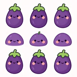 cute eggplant sticker set , kawaii