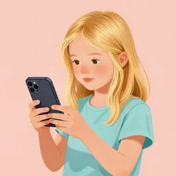 illustration of small blonde girl with iphone by eloise wilkin