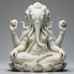 marble statue of cthulhu in the lotus position, digital art, realistic, many eyes