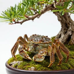 A crab near a bonsai tree, close up photo, photo studio, Instagram photo, artstation trend, HDR