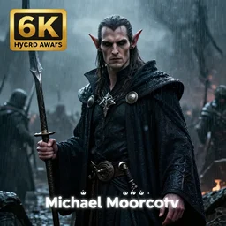 ( ( ( ( ( hyperrealist portrait of an male dark elf in wizard robes on a rainy battlefield. ) ) ) ) ) by michael moorcock, fantasy, photorealistic, octane render, unreal engine, dynamic lighting, bet face, handsome drow, beautiful, perfect factions, perfect drow, trending on artstation, poster, volumetric lighting, very detailed faces, 4 k, award winning
