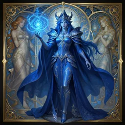 level 1 4 illusion mage, wizard of blue magic and illusion, d & d, fantasy, intricate, elegant, highly detailed, digital painting, artstation, concept art, matte, sharp focus, illustration, hearthstone, art by artgerm and greg rutkowski and alphonse mucha