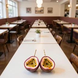 2 0 0 1 passionfruit diner, tables repeat endlessly 8 5 mm f / 1 1 interior photography one point perspective