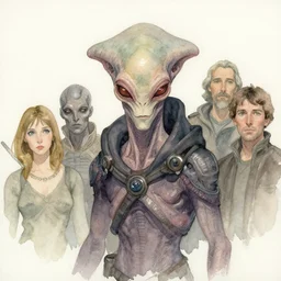 a simple and atmospheric watercolour portrait of a pulp sci - fi alien demon, very muted colors, by rebecca guay, michael kaluta, charles vess and jean moebius giraud
