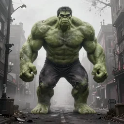 a giant hulk!!! standing, silent hill streets, fog, empty streets, hyperdetailed, artstation, cgsociety, 8 k