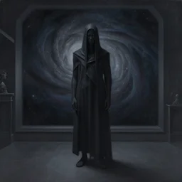 A dark character in a room, cosmic, detailed, matte painting by Peter Mohrbacher