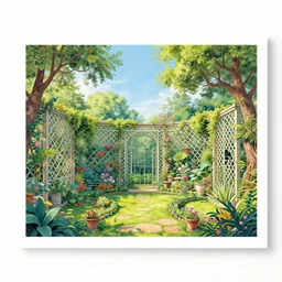a colorful, detailed print - a garden in the sky with a latticework of trees and the remnants of a flying saucer with a skull background. by arnold bocklin and barclay shaw, masterful print. 4 k, unreal engine stunning art nouveau