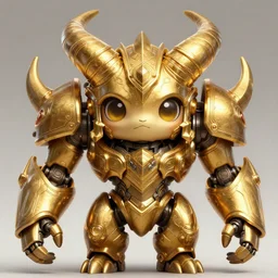 a highly detailed illustration of gentle mighty colossal golden horned mechanical giant, with cute doting eyes, intricate, elegant, highly detailed, centered, digital painting, artstation, concept art, smooth, sharp focus, league of legends concept art, wlop.