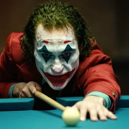 the joker playing pool in sopranos, 4 k, highly detailed face, detailed eyes