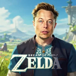 an in game portrait elon musk of from the legend of zelda breath of the wild, breath of the wild art style.