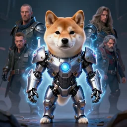 realistic anthropomorphic shiba inu, exoskeleton suit mech armor hd fantasy science fiction, glowing electric aura, by donato giancola and greg rutkowski and wayne barlow and zdzisław beksinski, realistic face, visible face, digital art, artstation, symmetry