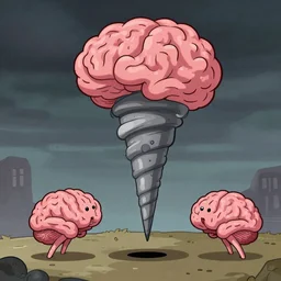 tornado of brains, cartoon, 2D