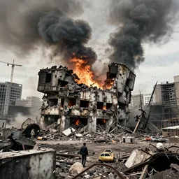 a photograph photo of a city being nuked