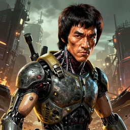 BRUCE LEE!!!! borderlands 3 !!! cell shaded!! scary head portrait of bruce lee terminator cyborg as Borderlands 3 concept art, llustration, postapocalyptic grunge, concept art by Laurie Greasley, highly detailed, sharp focus,alien, HQ, 4K ,art by Laurie Greasley