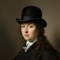 portrait of a woman wearing a bowler hat, by rembrandt.