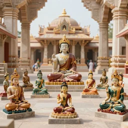 inside of the temple of meditation, demigods building toys