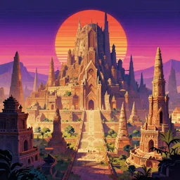 ancient city, retrowave epic art, trending on art station