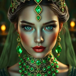 photo of wonderful princess of emerald with fair skin, innocent, glowing, ornate and intricate green jewelry, jaw dropping beauty, eyepopping colors, dynamic lighting, intricate and detailed, 4 k octane render