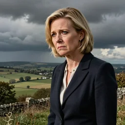 Liz Truss looking sad, political cartoon, style of Ralph Steadman