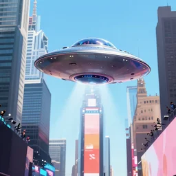 Flying saucer flying around abducting people in times square