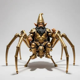dwarf fighter sitting in mechanical spider chair, gold, exquisite details, black beard, white background, by studio muti