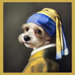 a beautiful painting cute dog, by jan vermeer award - winning art color screen printing