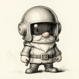 sketch of a funny chibi dnd gnome mechanic wearing a daft punk helmet, etching by louis le breton, 1 8 6 9, 1 2 0 0 dpi scan