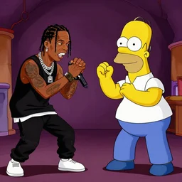 travis scott and homer simpson rap battle, dramatic, epic