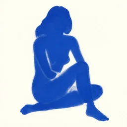 cutout poster illustration of a woman sitting, pinterest, blue silhouette, matisse