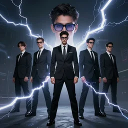 character concept, wide angle, full body, symmetrical head - on centralized, young man with black - tinted glasses, formal black suit and has superpowers. detailed, high quality, dynamic lightning, fantasy, scenematic. artwork by artgerm, wlop, alex ross, greg rutknowski, alphonse mucha
