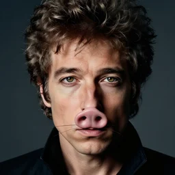 bob dylan with cat eyes and whiskers and a pig nose