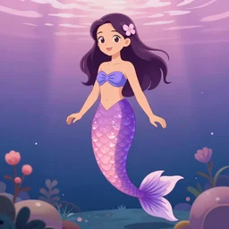 mermaid body, purple and pink,