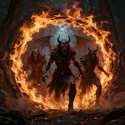 demons entering through a burning portal