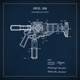 patent drawing, blueprint, gravity gun from half life 2, by leonardo da vinci