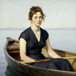portrait of woman in a boat, painted by Norman Rockwell