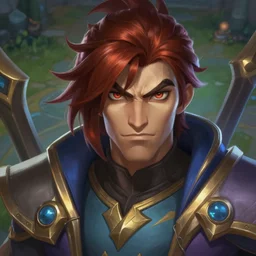 link as a character in the game league of legends, with a background based on the game league of legends, detailed face